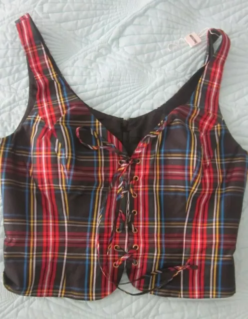 Moschino Couture Plaid Lace Up Tartan Bustier Corset Top Italian I46 USA 12 NWT