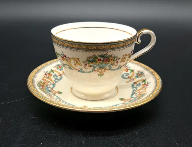 Vintage Aynsley Henley England Green Stamp Gold Trim Bone China Tea Cup Saucer