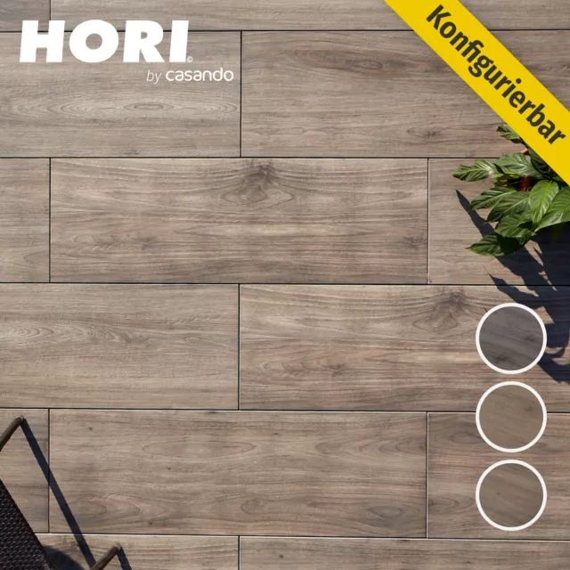 HORI Terrassenplatten Bodenfliesen Holzoptik Outdoor Platte Feinstein