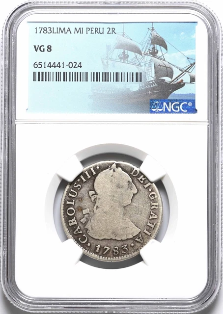 COLONIAL ERA SPAIN, Peru. Carlos III, Silver 2 Reales, 1783, NGC VG8