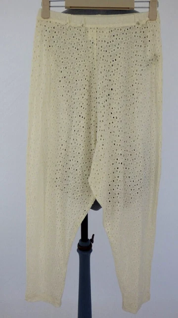 Majestic Filatures Pantaloni Lino Tagliato Ricamo Inglese Avorio Taglia S