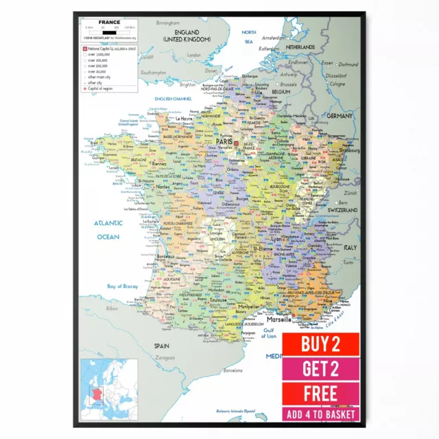 Map Of France Wall Art Travel Poster Print World Map Wall Poster Map Of France