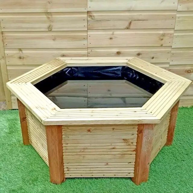 Hexagonal Raised Pond Large Wooden Garden Water Feature Gardening Gift Ready2Use