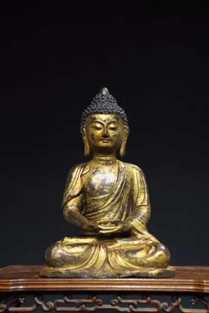 12.4" Chinese rare Buddhism bronze Gilding gilt  Sakyamuni Buddha statue