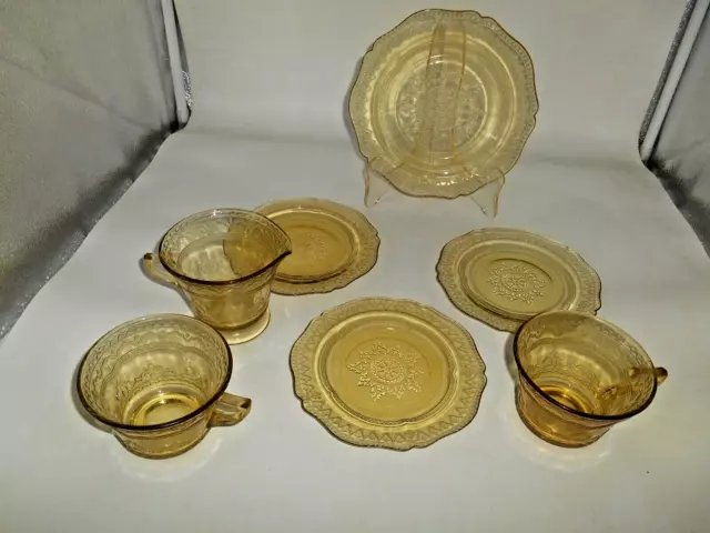 7 Pcs. of Amber Patrician Depression Glass by Federal (Cups, Plates, Creamer)