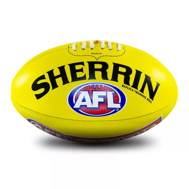 Sherrin Genuine Leather AFL Replica Training Football Yellow - Size 5, 4, 3, 2