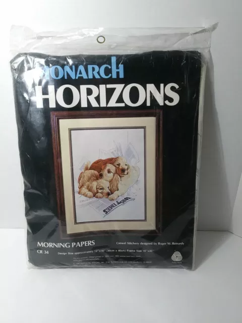 Kit de bordado Monarch Horizons Morning Papers 1981 cachorros perros crewel CR34 nuevo