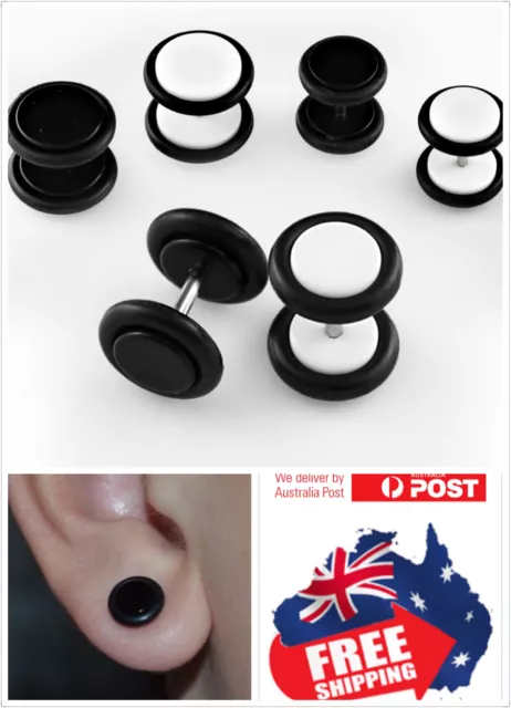 New Black & White Acrylic Screw-on Fake Ear Earring Plugs with rubber O-Ring 1pc