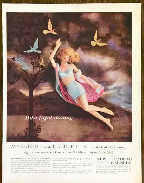 1959 Warners Double Play Girdles and Panties PRINT AD Take Flight Darling