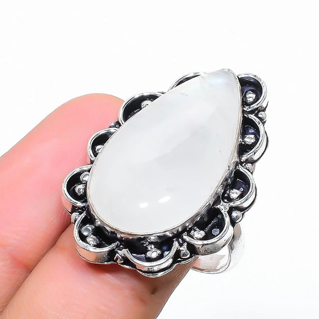 Rainbow Moonstone Gemstone 925 Sterling Silver Jewelry Ring Size 7.5 Easter