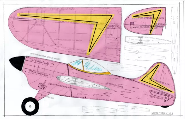 Mercury 1/2 A .049 Profile PLAN. 23" wing