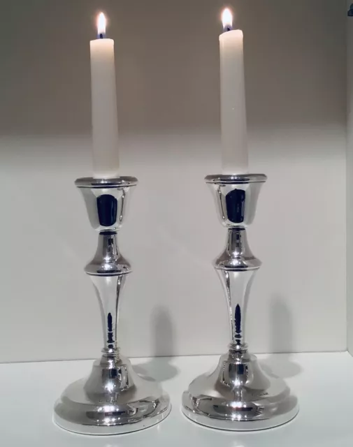 Vintage QE II Pair Solid Sterling Silver Table Candlesticks, Birmingham, 1958