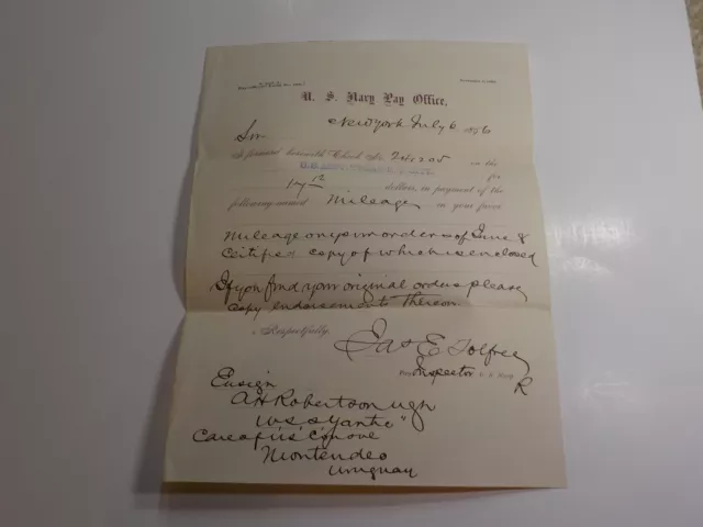 Indian Wars Letter 1896 Montevideo Uruguay U.S.S. Yantic Navy Pay Office