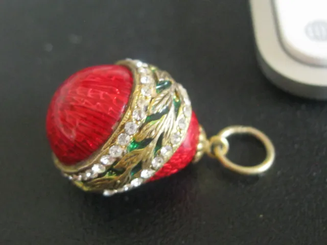 VNT Sterling Silver Russian FABERGE Egg Red Enamel Charm Pendant