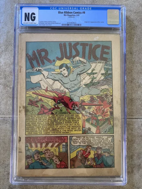Blue Ribbon Comics #9 CGC 1941 MLJ Magazines 1st App. Mr. Justice Archie Comics