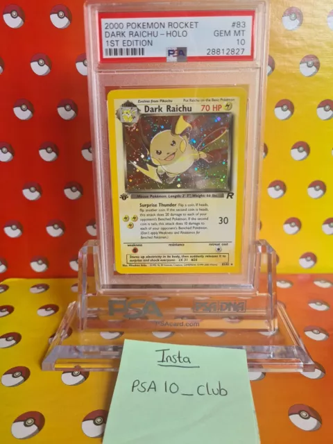 PSA 10 1. Auflage Dark Raichu Holo Team Raketenset Pokémonkarte - Edelstein neuwertig
