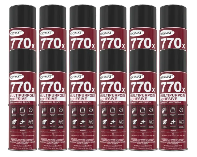 QTY12 Polymat 770X Industrial CLEAR MIST Spray  MULTIPURPOSE Adhesive for MARINE