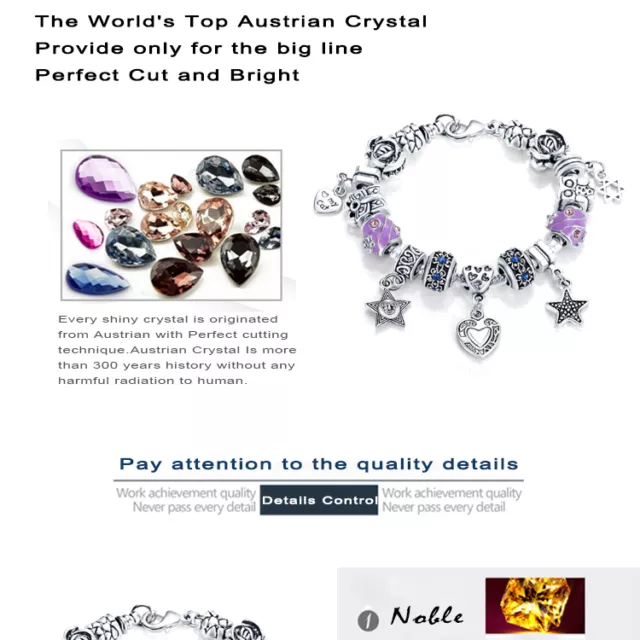 VPKJejoaillerie charme cœurs étoiles bracelet autrichien et Murano chaîne perles de cristal 3