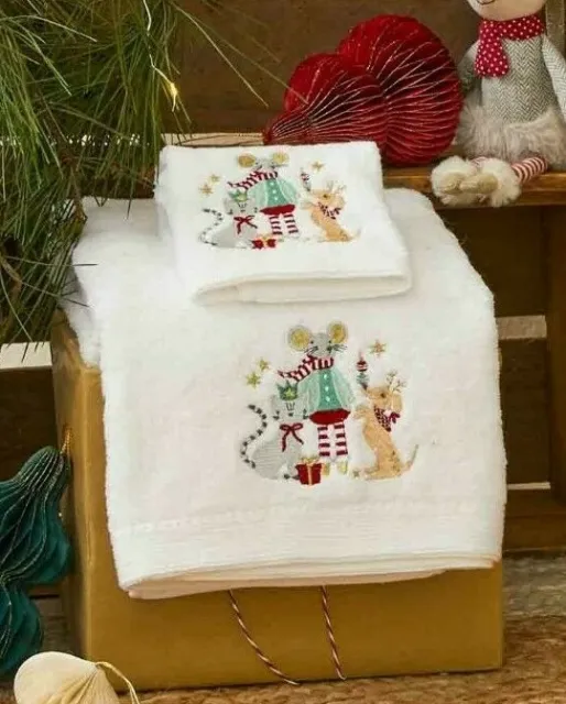 MERRY CHRISTMAS BATH HAND TOWELS FACE WASHER SET baby kids child embroidered New