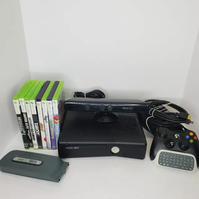 Microsoft Xbox 360 S Console With Kinect Sensor Controller, ChatPad, 8 Games Etc