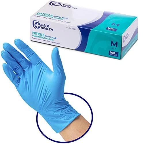 SAFE HEALTH Blue Nitrile Exam Gloves 100-Count S M L XL 3.5 Mil Latex & Powde...