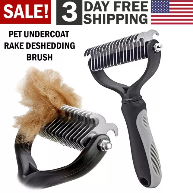 Pet Deshedding Brush - Double-Sided Undercoat Rake Comb Dematting for Dogs Cats