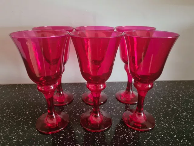 Set of 6 x clear pink wine glass glasses goblet goblets glassware - ex condition