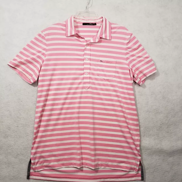 RALPH LAUREN RLX Golf Polo Shirt Mens Large Pink Stripe Performance Stretch