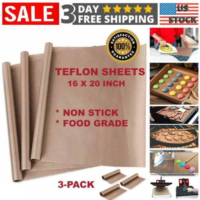 3 Pack PTFE Teflon Sheets For Heat Press Transfer Non Stick Iron Resistant  Oven