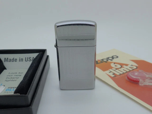 Zippo Slim Ribbon Polished Chrome Model 1615 Lighter Free Pack of Flints