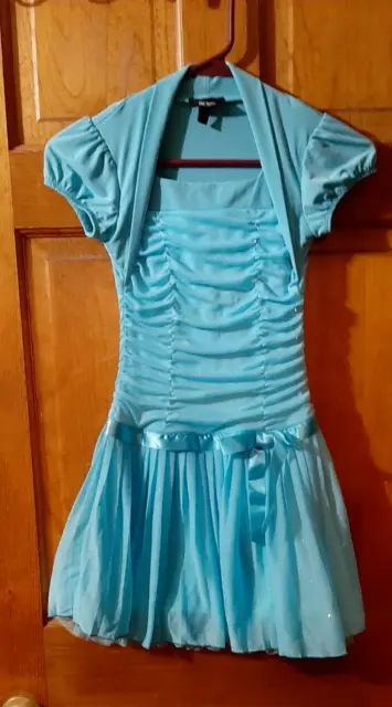 BCX Girl Blue Short Sleeve Dress With Silver Sparkles Size 8 Party Wedding