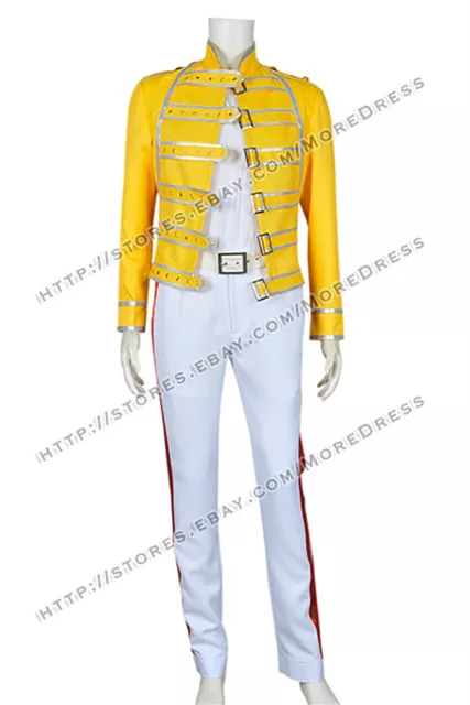 Freddie Mercury Costume Queen Band Lead Vocals Cosplay Yellow Outfit Halloween