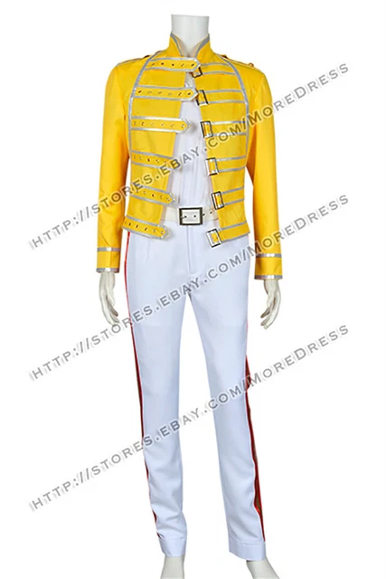 Freddie Mercury Costume Queen Band Lead Vocals Cosplay Yellow Outfit Halloween