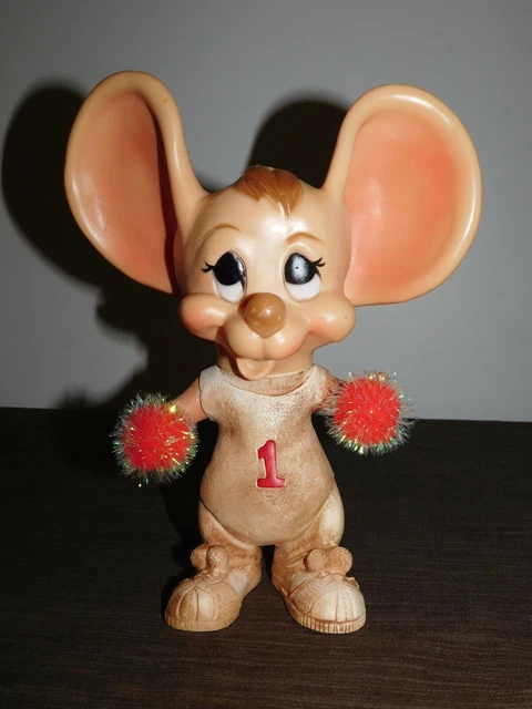 Vintage 1977 Huron Creative Mfg 10 1/2" High Mouse Cheerleader Vinyl Coin Bank
