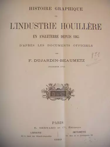 Charbon: Mines: Histoire de l'industrie houillère en Angleterre, 1889, envoi, BE