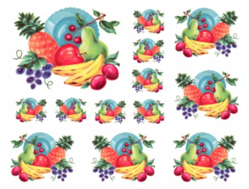 Vintage Image Shabby Retro Kitchen Dishes and Fruit Waterslide Decals KI314
