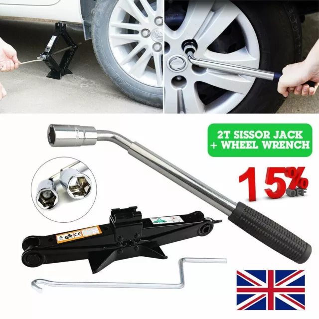 2 Ton Tonne Scissor Wind Up Jack for Car Van And WHEEL WRENCH Tyer Tool Kit UK