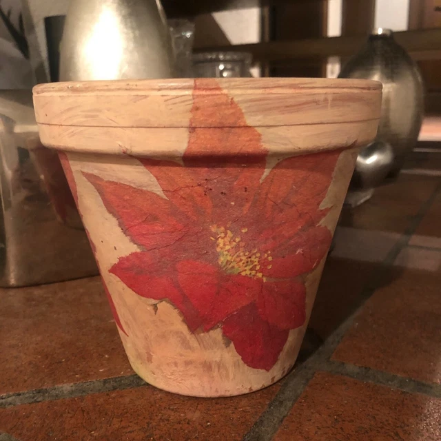 Blumentopf mit Découpage Verzierungen - mit Handarbeit aufgepinselte Servietten