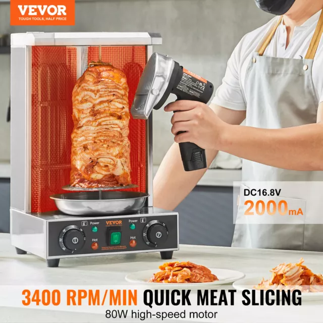 VEVOR Kebab Slicer 80W Electric Shawarma Knife Wireless Turkish Doner 2 Blades 2