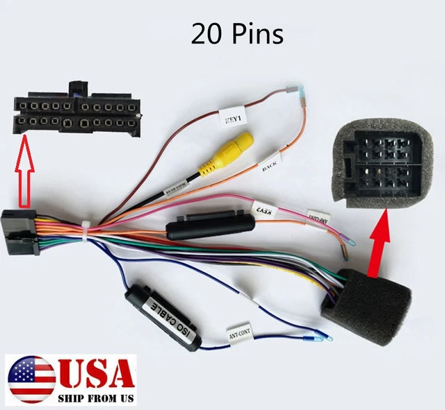 US 20 Pins Car Stereo Radio ISO Lead Wiring Harness Connector Adaptor Cable Loom