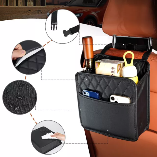 1x Car Interior Accessories Seat Back Storage Bag Black Leather Hanging Pocket