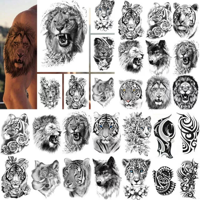 Adesivo tatuaggio temporaneo impermeabile leone lupo tatuaggio finto body...