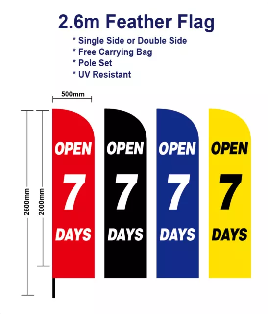 Outdoor Open 7 days Flag 3M 4M 5M Feather Flags Spike Base Kit Red Sign Banner