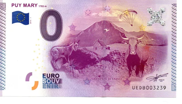 BILLET TOURISTIQUE EURO SOUVENIR - 0 EURO - 15 _ PUY MARY 1783m -  2015-1