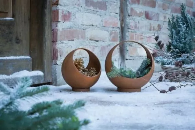 pots pour plantes pour jardin en forme de boules en métal rouillé par lot de 2 2