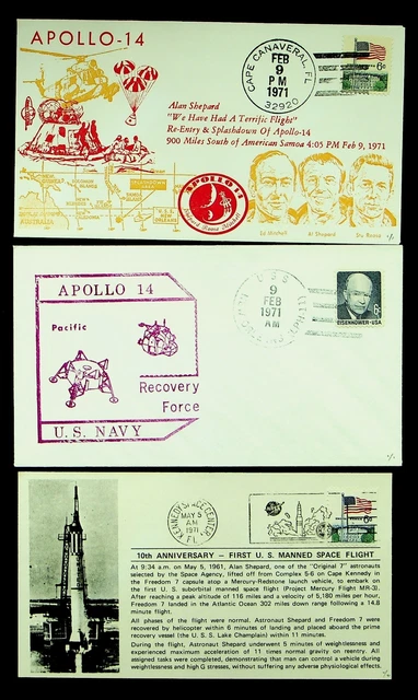Sephil Us 1971 Apollo 14 Nasa Space Satellite Manned Flight Navy 3 Covers/Card