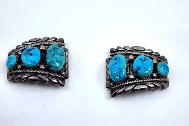 Navajo Sterling Silver Robert\ Bernice Leekya Kingman Turquoise Watch Tips  C823