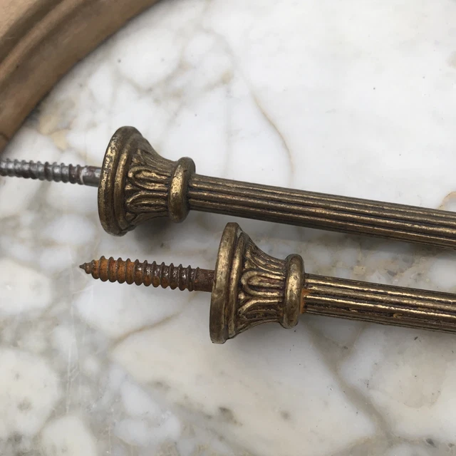 Vintage PAIR French Antique Brass Drapery Curtain Holdback Towel Hook Victorian 3