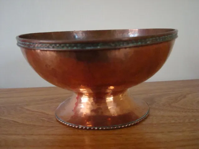 Arts And Crafts Hand Hammered Copper Footed Bowl