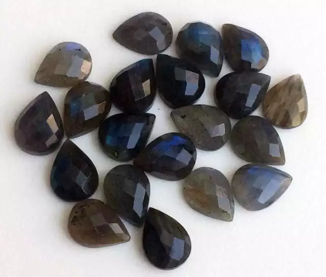 12x16mm Labradorite Rose Schnitt Birne Cabochons, Facettiert Flache Rückseite